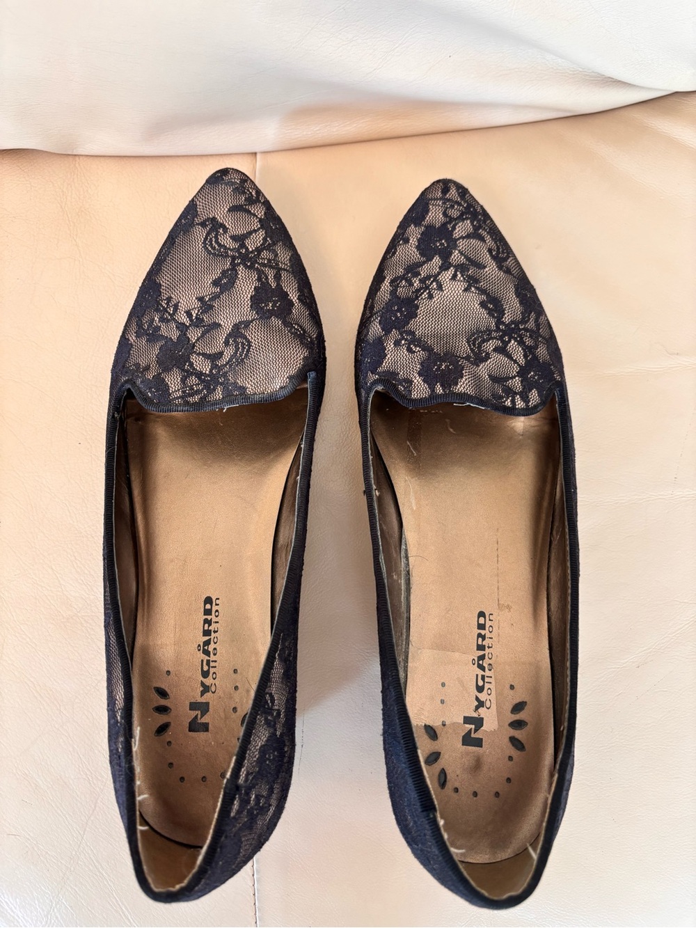 Nygaard Collection Black Lace Pointed Ballet Flats